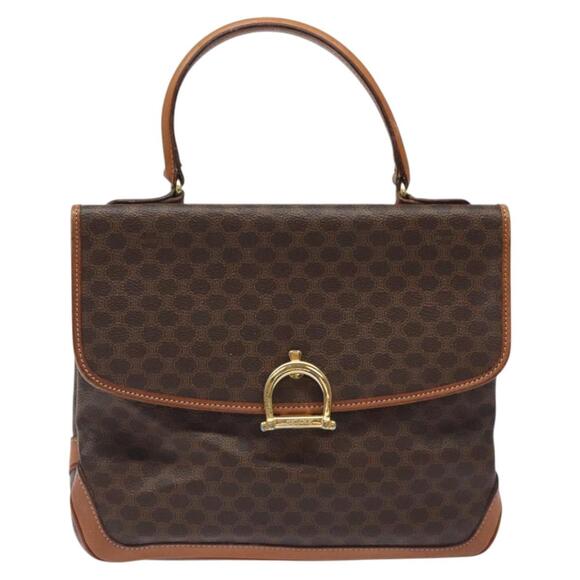 CELINE Macadam Canvas Hand Bag Pvc Leather Brown Gold - Picture 2 of 12